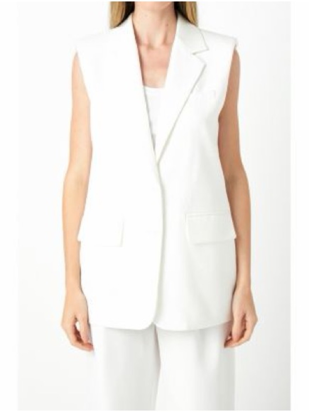 Endless Rose White Linen Oversize Vest Blazer